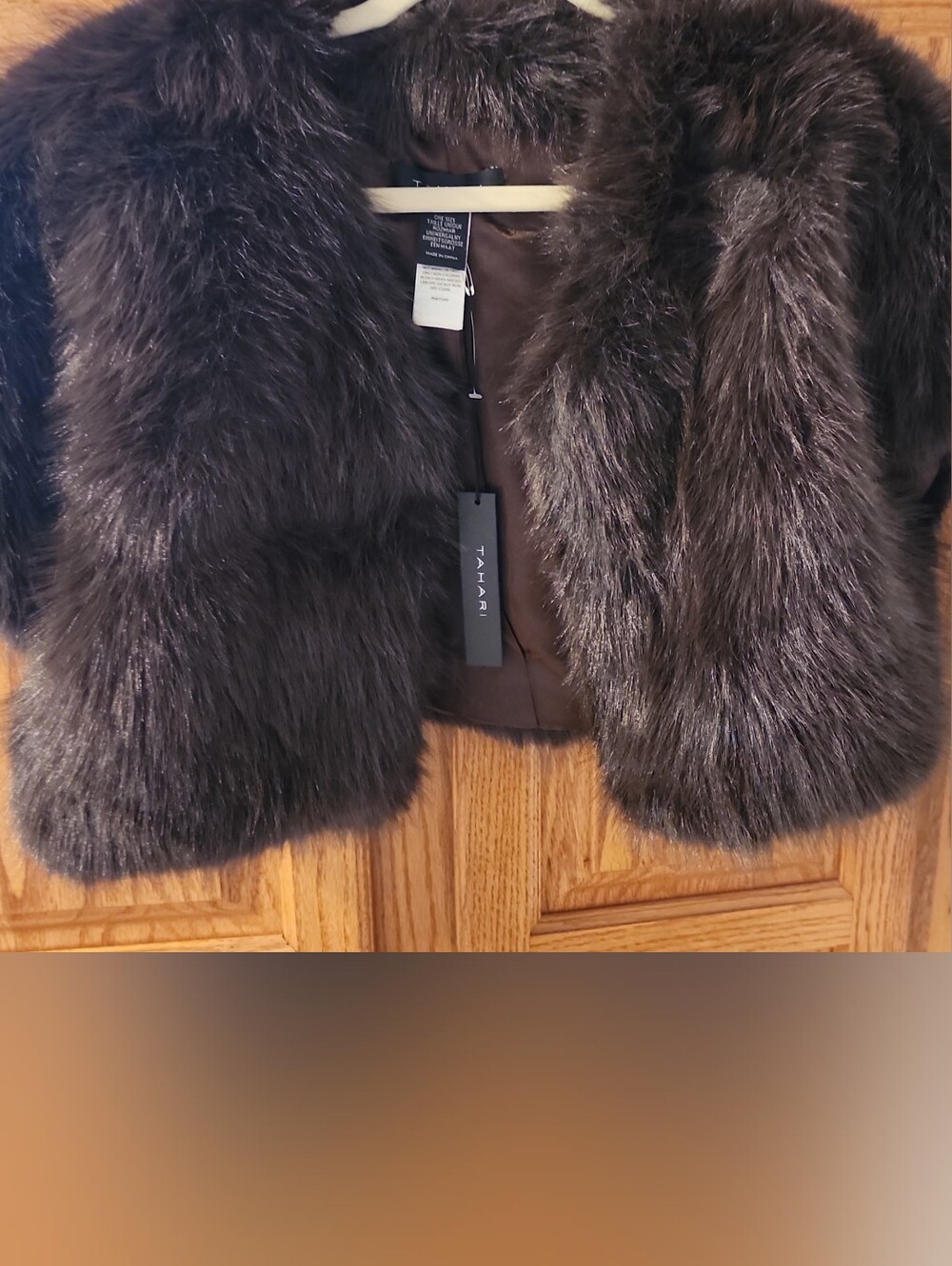 Tahari Dark Brown Faux Fur Teddy Shrug / Jacket One Size NWT